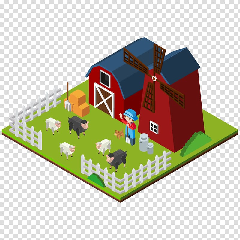 Farm 3D computer graphics Isometric projection Illustration, farm model transparent background PNG clipart