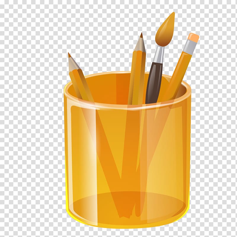 Pen Brush pot, Yellow pen clip transparent background PNG clipart