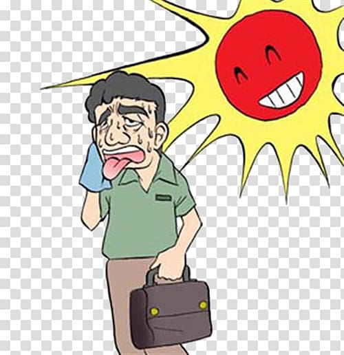 man carrying handbag , Weather Temperature Cartoon, Hot weather transparent background PNG clipart