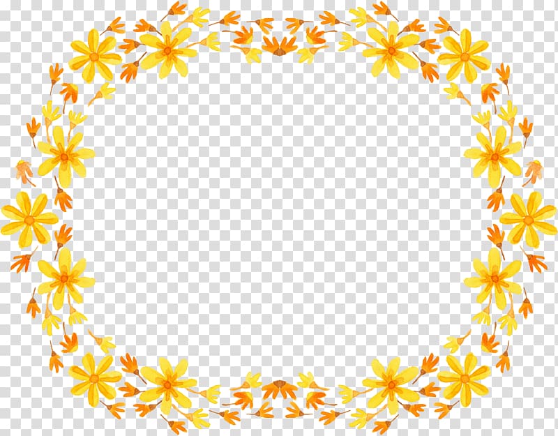 yellow and orange petaled flower wreath , Border Flowers frame Wreath, Yellow floral decoration borders transparent background PNG clipart