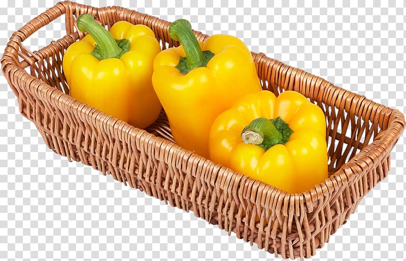 Living Nature Bell pepper Vegetable Vegetarian cuisine Auglis, Bamboo basket of vegetables transparent background PNG clipart