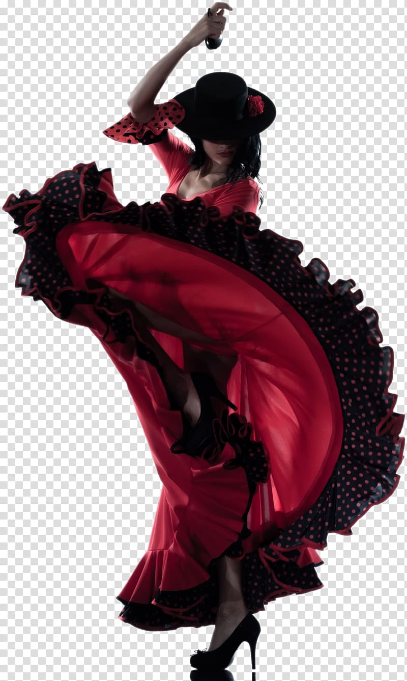 woman wearing red and black dress and black hat, Flamenco Dance , Dancers transparent background PNG clipart