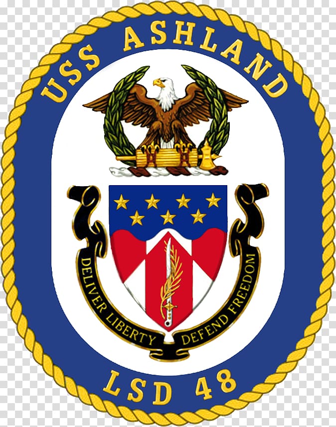 United States Navy USS Ashland (LSD-48) Whidbey Island-class dock landing ship, Crest transparent background PNG clipart