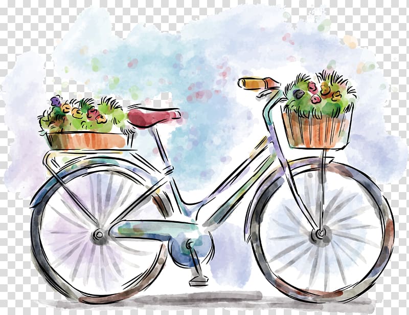 multicolored city bicycle illustration, Bicycle Watercolor painting Drawing, watercolor bike transparent background PNG clipart