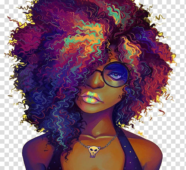 woman wearing purple top , Afro Artist Drawing Work of art, Purple cool beauty transparent background PNG clipart