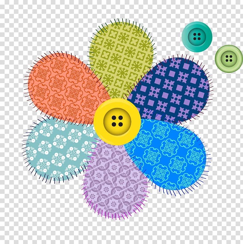 multicolored flower button , Flower Adobe Illustrator , Hand colored fabric flowers buttons transparent background PNG clipart