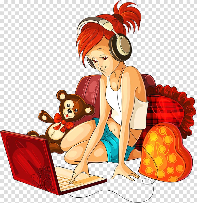 girl listening to music transparent background PNG clipart