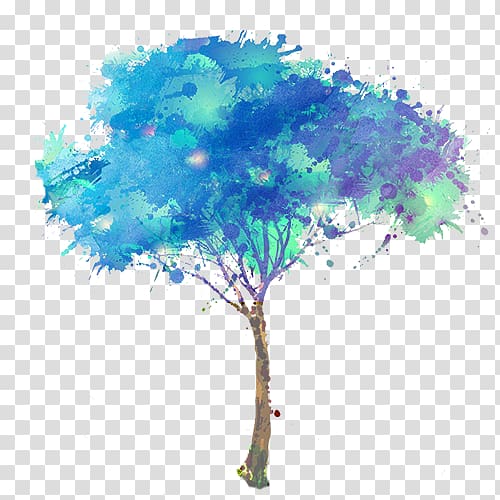 blue and purple tree illustration, Tree Abstract art , Blue watercolor tree transparent background PNG clipart