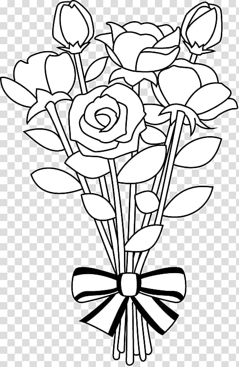 bouquet of flowers clipart black and white