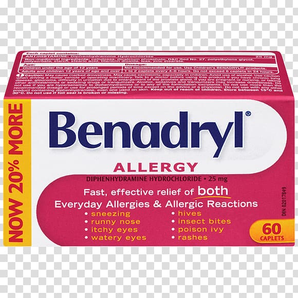Benadryl Allergy Diphenhydramine Pharmacy Pharmaceutical drug, allergy transparent background PNG clipart