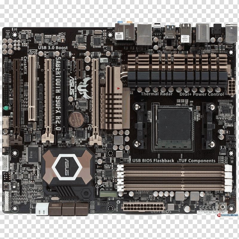 Motherboard Central processing unit Computer hardware Socket AM3 ASUS Sabertooth 990FX R2.0, Socket AM3 transparent background PNG clipart