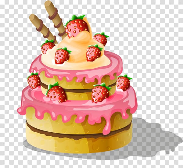 Coffee Birthday cake Cupcake, Hand-painted strawberry birthday cake transparent background PNG clipart