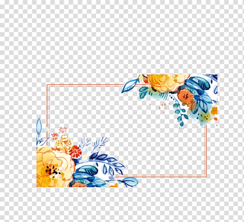 multicolored floral illustration, Header, Watercolor Yellow Flower Header Box transparent background PNG clipart