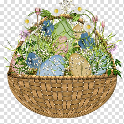 painting of flowers in basket, Easter Bunny Easter basket Easter egg, Easter Flower Egg Basket transparent background PNG clipart