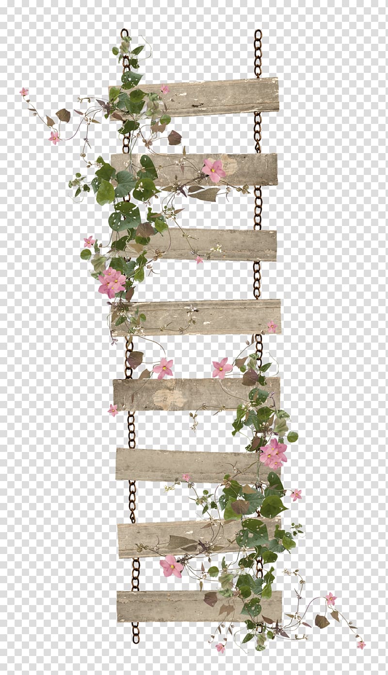 brown wooden chain ladder with pink petaled flowers illustration, Leaf Flower Tree Petal, Foliage ladder transparent background PNG clipart