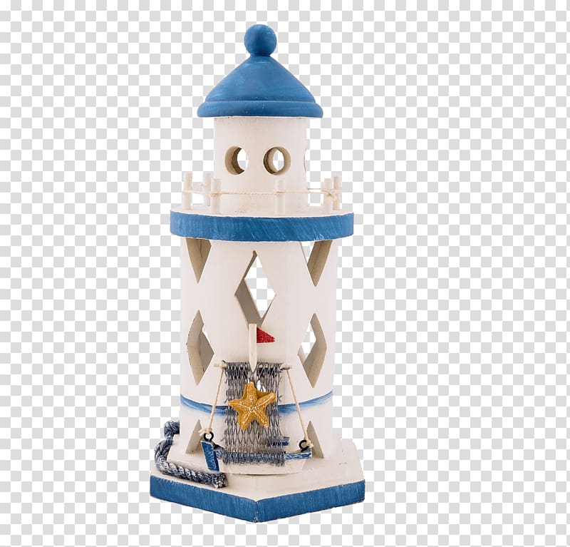 white and blue lighthouse figurine, Lighthouse White and Blue Toy transparent background PNG clipart