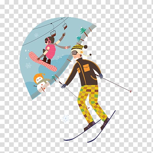 Skiing Ski pole Illustration, Skiing boy transparent background PNG clipart