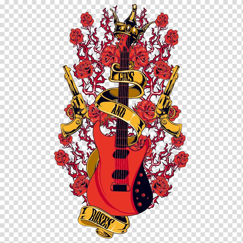 Guns and Roses logo , Guitar Illustration, Rock transparent background PNG clipart