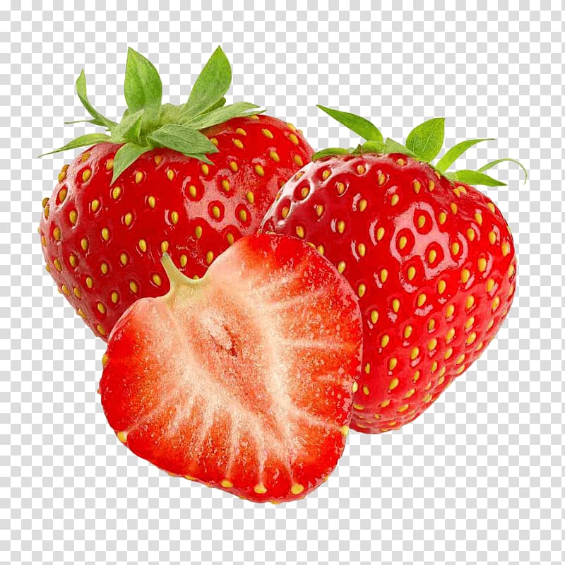 red strawberry fruits illustration, Three Strawberries transparent background PNG clipart