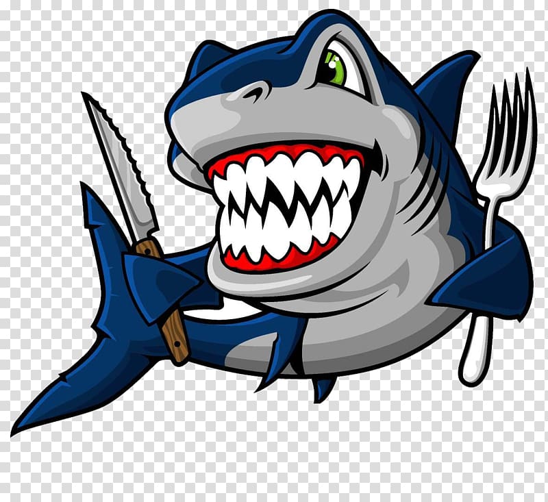 shark holding fork and knife illustration, Blue shark Bruce , shark transparent background PNG clipart