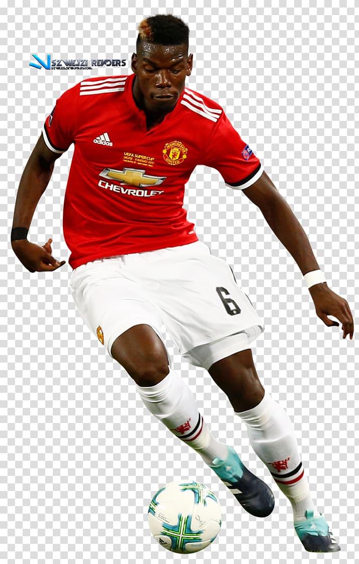 man playing football wearing red jersey shirt and white shorts, Paul Pogba Manchester United F.C. Football player , paul pogba transparent background PNG clipart