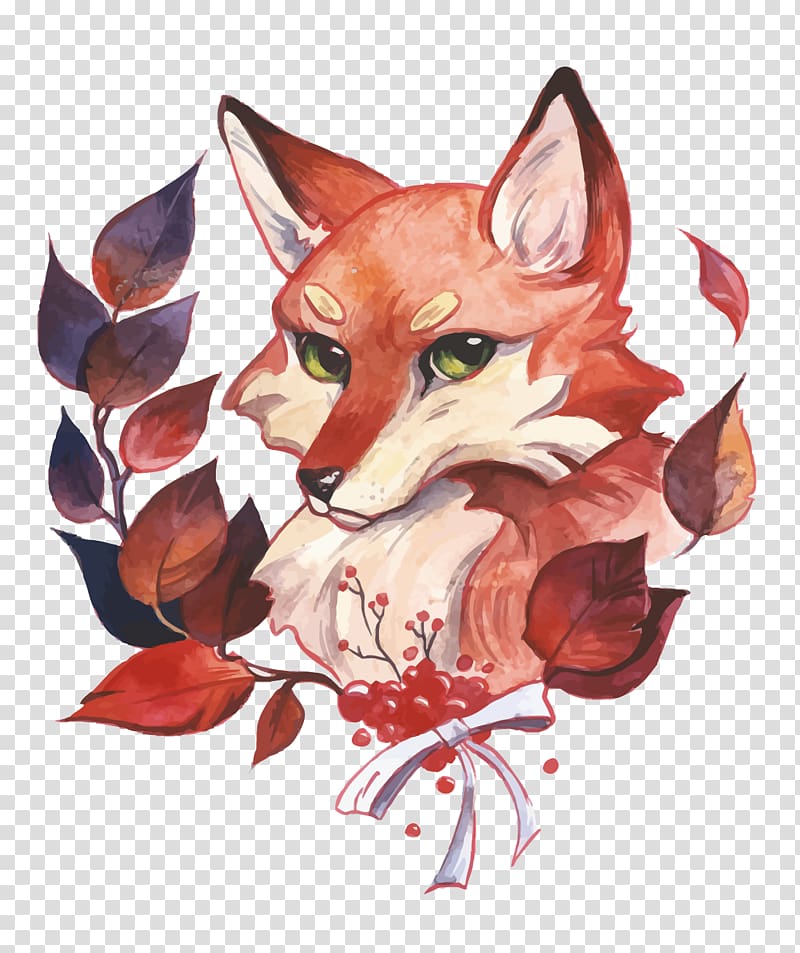 Watercolor painting Fox, Fox transparent background PNG clipart
