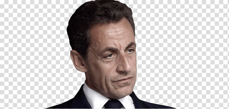 man wearing black and white suit, Nicolas Sarkozy Face transparent background PNG clipart