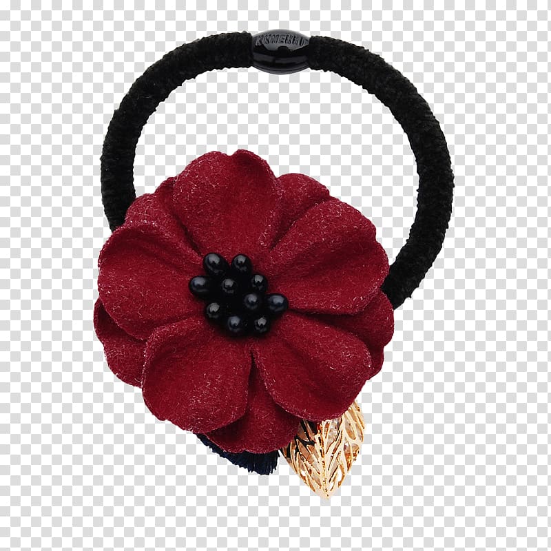 Hair tie Barrette Red Rubber band, Red flower hair accessories rubber band transparent background PNG clipart