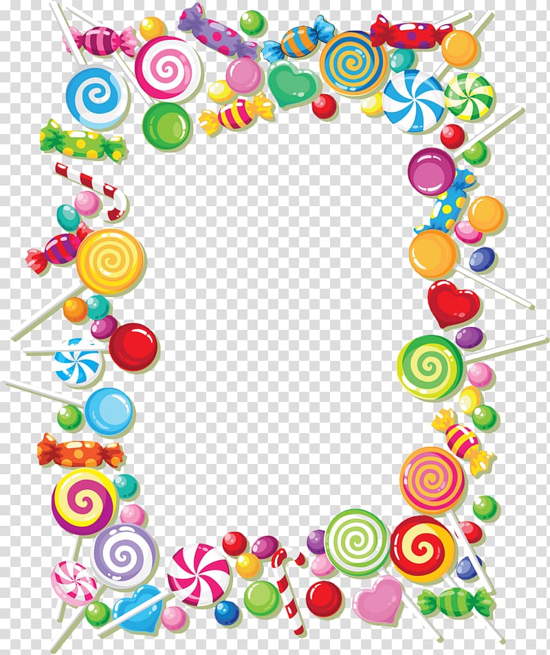 multicolored sweets border art, Wedding invitation Birthday cake Candy Land Party, Sweets transparent background PNG clipart