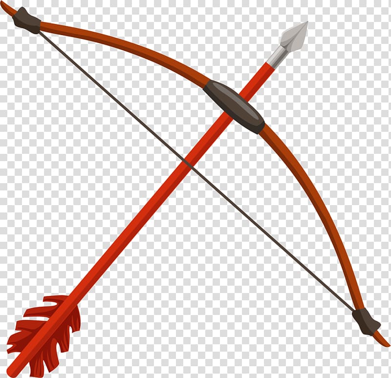 red arrow with bow graphic, Bow and arrow Archery, Bow and arrow material transparent background PNG clipart