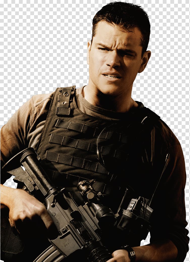 Matt Damon carrying rifle, Matt Damon Green Zone transparent background PNG clipart