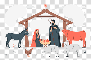 illustration, Christmas manger, home, animal, baby, family, culture, christmas transparent background PNG clipart thumbnail