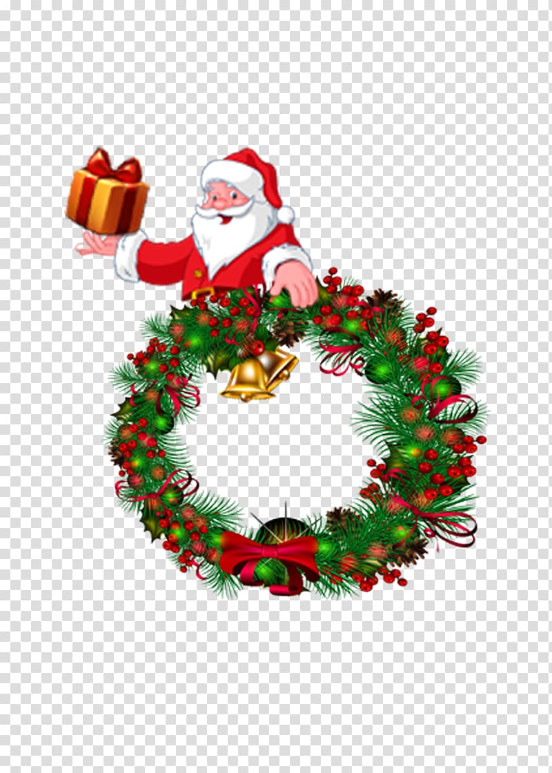 Santa Claus Christmas Garland Wreath, Santa Wreath transparent background PNG clipart