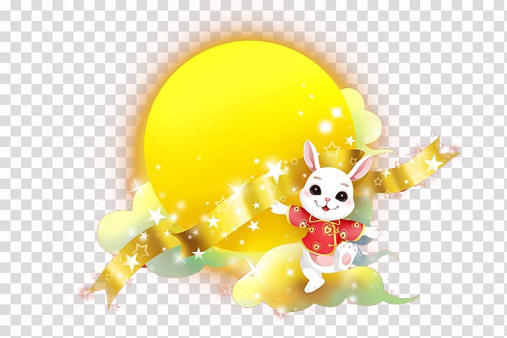 Moon rabbit Mid-Autumn Festival Cartoon Illustration, Mid-Rabbit transparent background PNG clipart