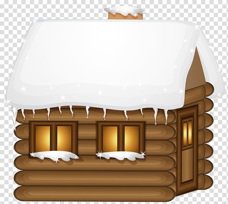 brown and white house animated illustration, House Winter , Winter Wooden House transparent background PNG clipart