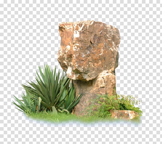 brown rock and green leafed plant, Rock garden, Rockery View transparent background PNG clipart