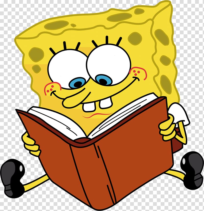 Spongebob Squarepants reading book illustration, Cartoon Sponge Bob transparent background PNG clipart