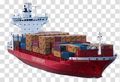 red and white cargo ship, Container Ship transparent background PNG clipart