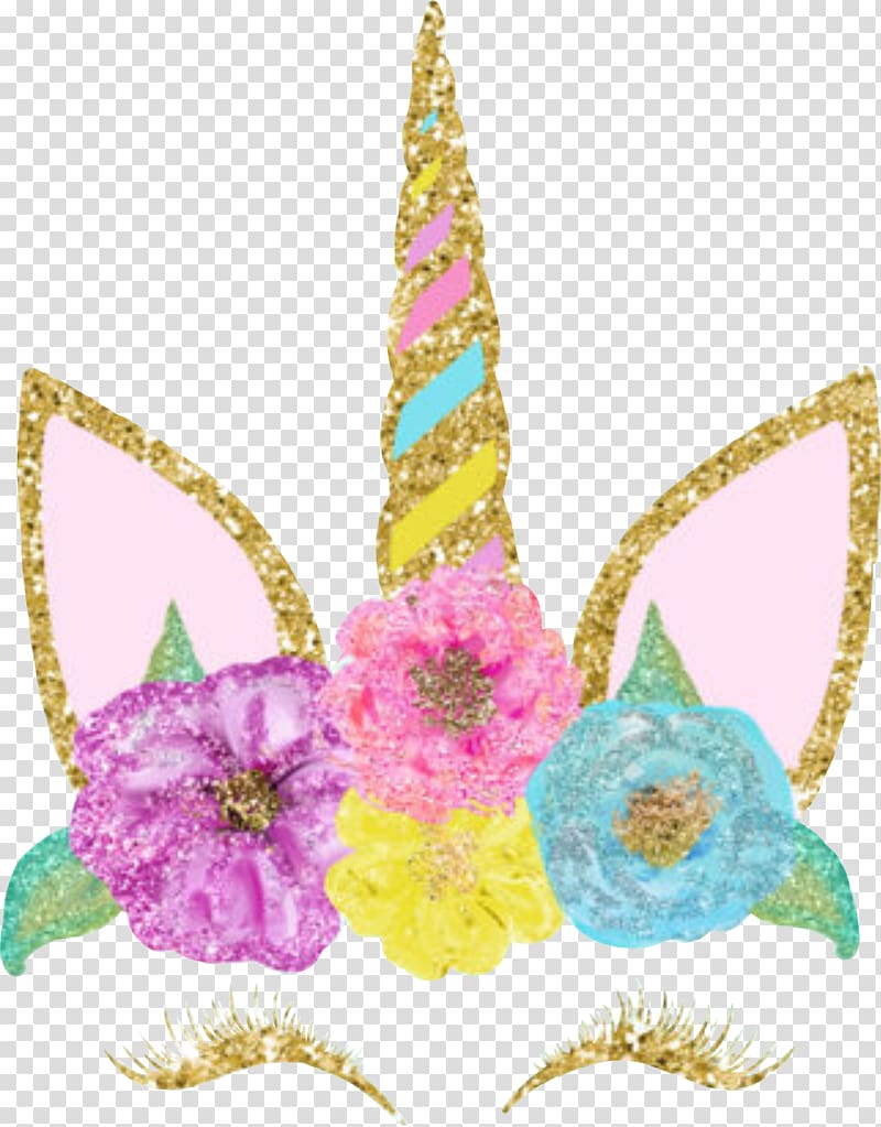 pink and gold unicorn , Unicorn Flower Petal Crown, Flores unicornio transparent background PNG clipart