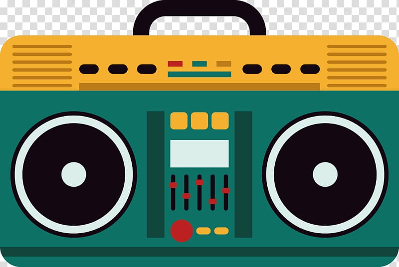 green and yellow DJ mixer illustration, Microphone Boombox , Radio transparent background PNG clipart