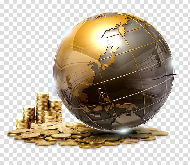 coins and globe illustration, Investment fund Finance Security Money, Business Earth Gold transparent background PNG clipart