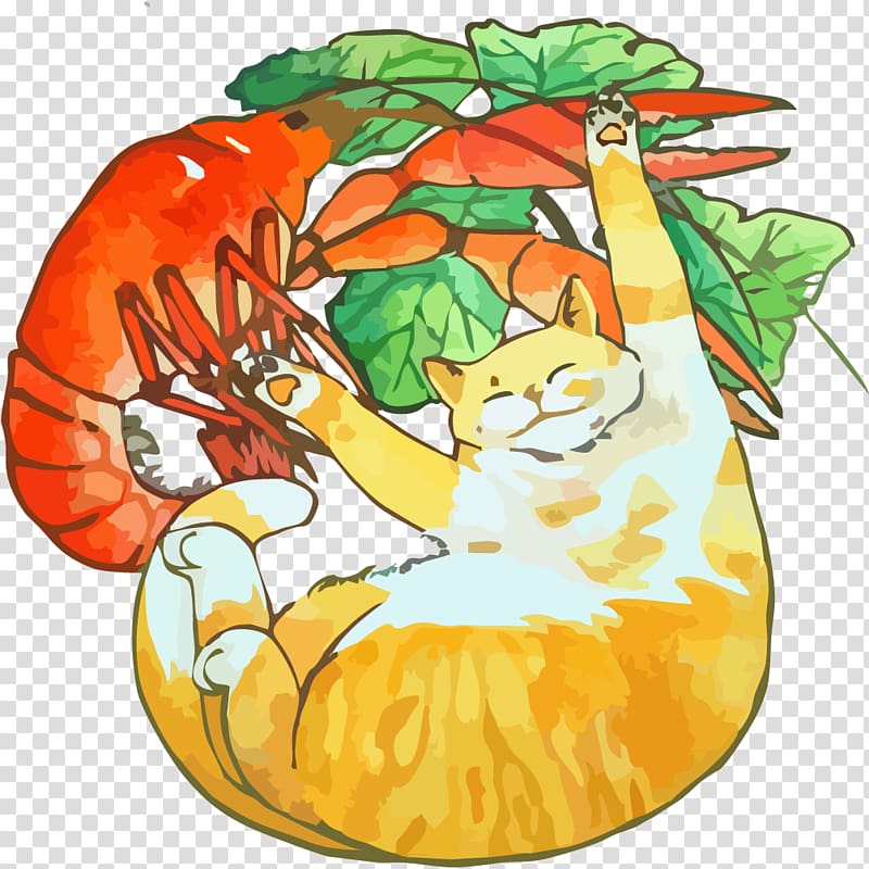 Cat Pumpkin Illustration, Hand drawn cat with lobster transparent background PNG clipart