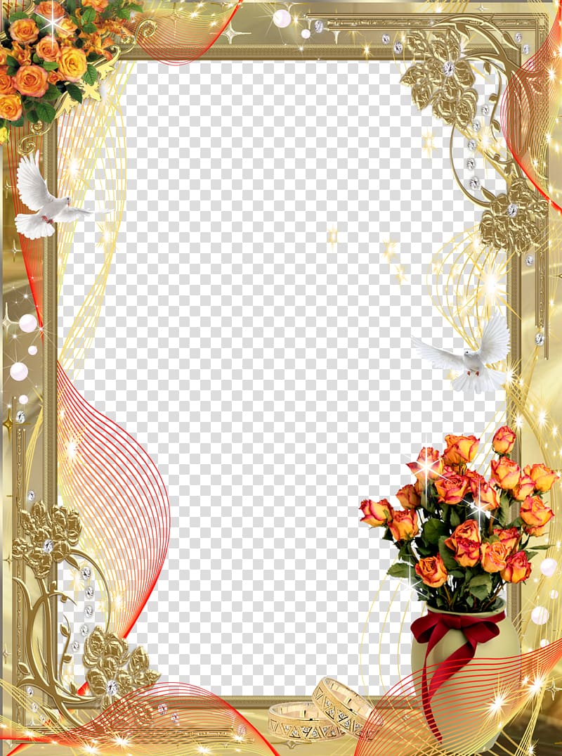 pink-and-orange flowers illustration, Frames Wedding, frames transparent background PNG clipart