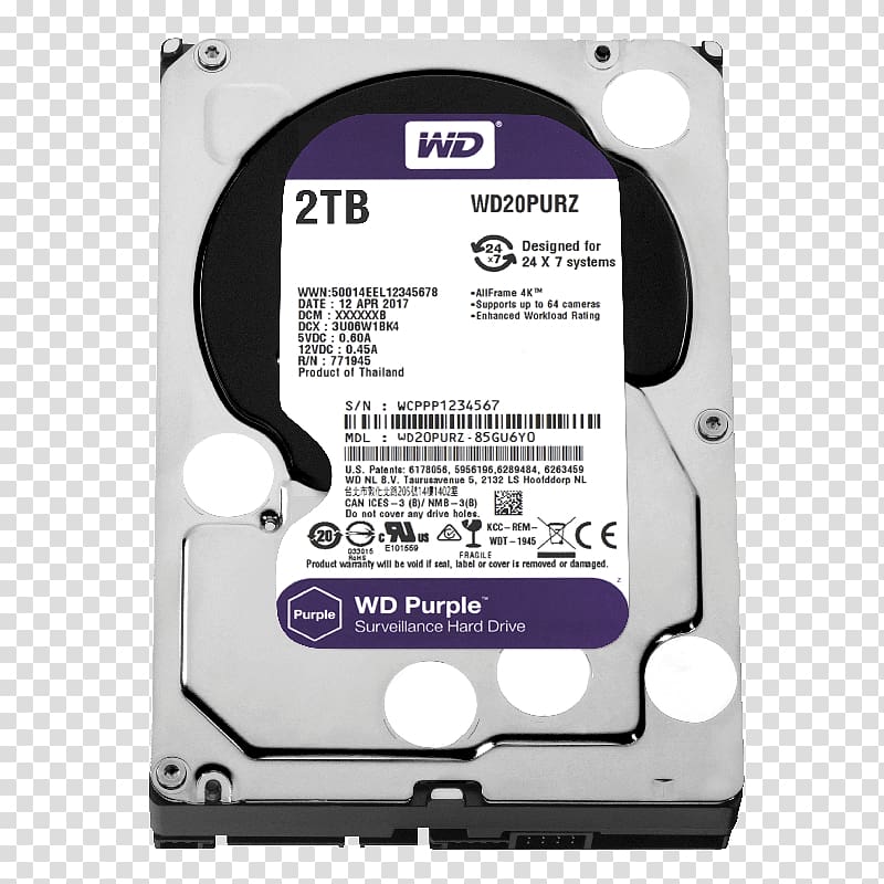 WD Purple SATA HDD Hard Drives WD Purple 1TB Surveillance Hard Drive Western Digital Serial ATA, others transparent background PNG clipart