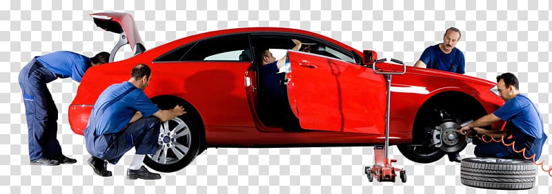 red car repair , Car Automobile repair shop Motor Vehicle Service Maintenance, repair and operations, Professional car repair team transparent background PNG clipart