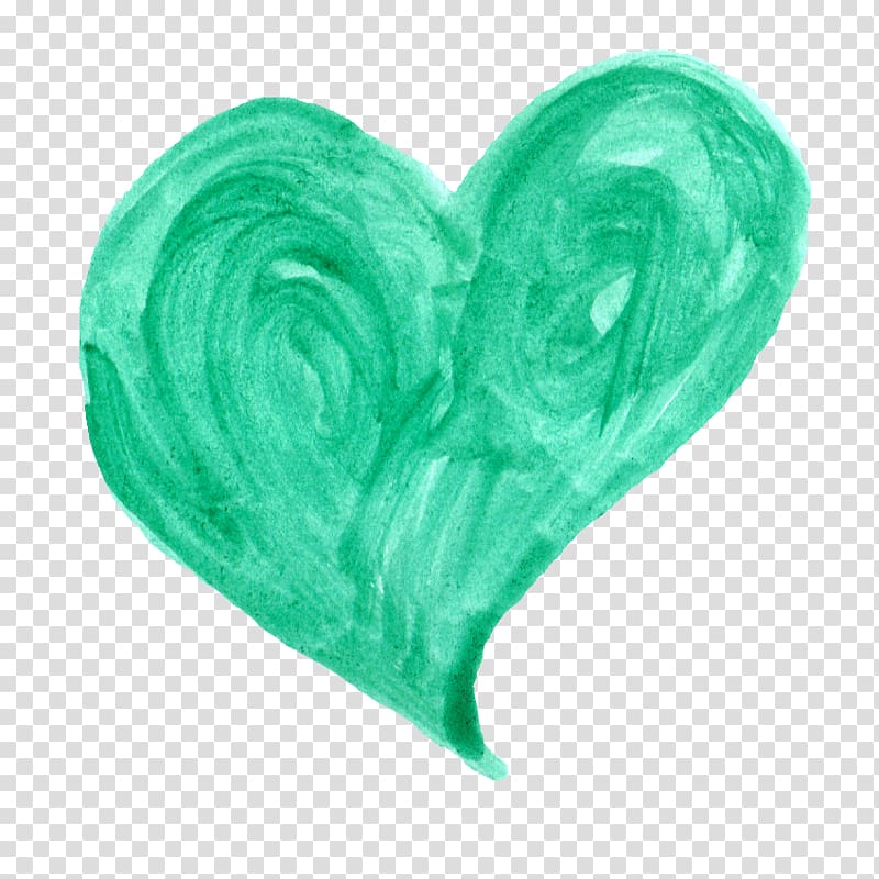 Watercolor painting Heart , Green transparent background PNG clipart