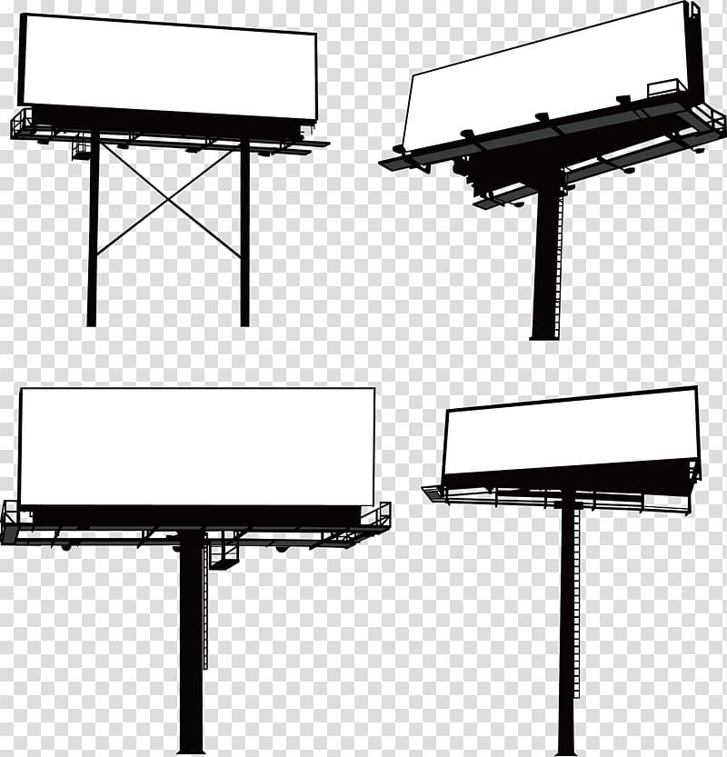 four black-and-white billboard , Billboard Advertising Graphic design, Outdoor Billboard transparent background PNG clipart