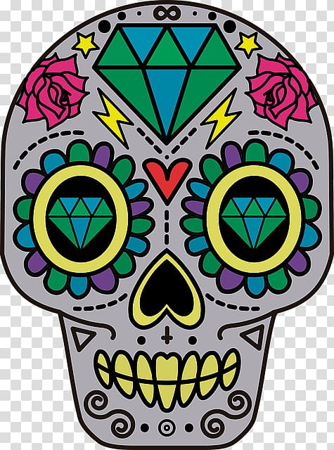 Calavera Skull Day of the Dead , Hand-painted cartoon skeleton transparent background PNG clipart
