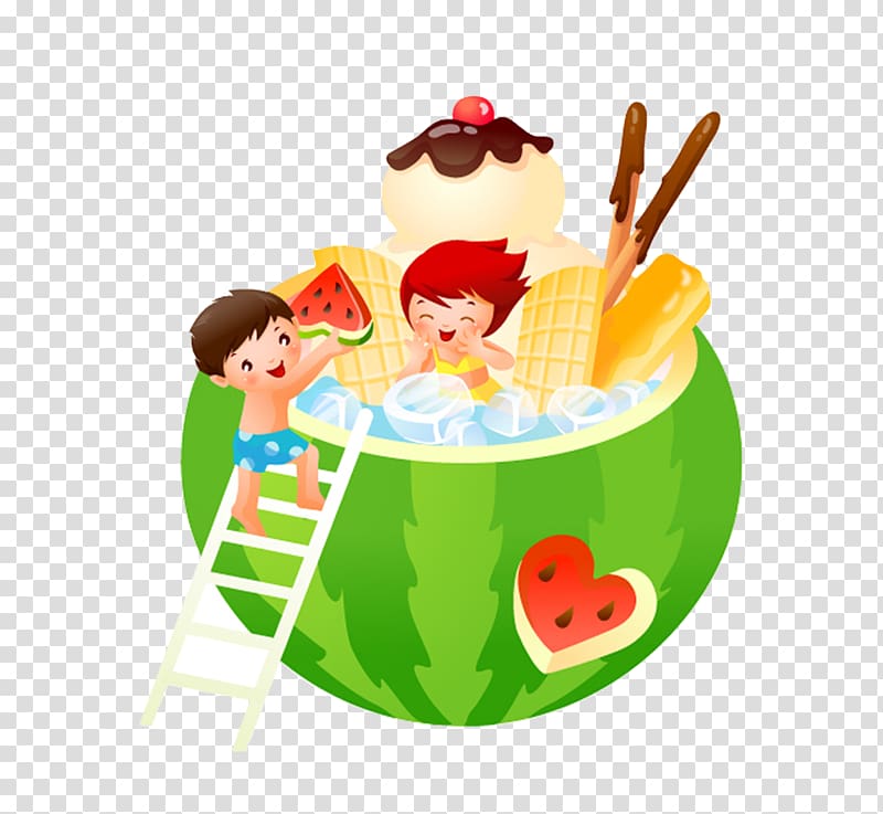 Childrens Day Dragon Boat Festival Traditional Chinese holidays, Cartoon children playing in watermelon transparent background PNG clipart