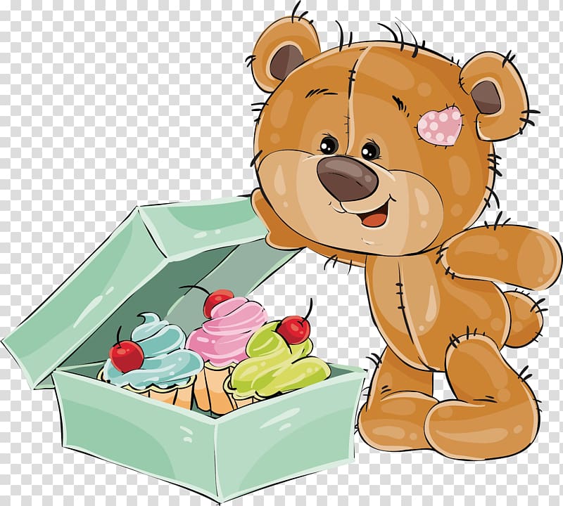 bear and cupcakes illustration, Teddy bear Illustration, Watch the cup of the bear transparent background PNG clipart